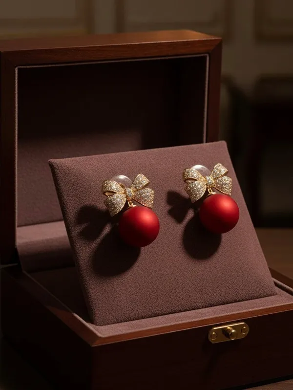 Red_Dazzle_Bow_With_Matte_Red_Drop_Earrings_For_Women